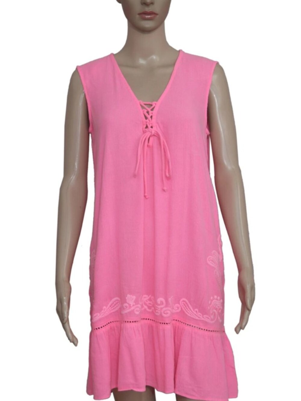 Lilly Pulitzer Tallulah Embroidered Floral Ruffle Sleeveless Tunic Dress S